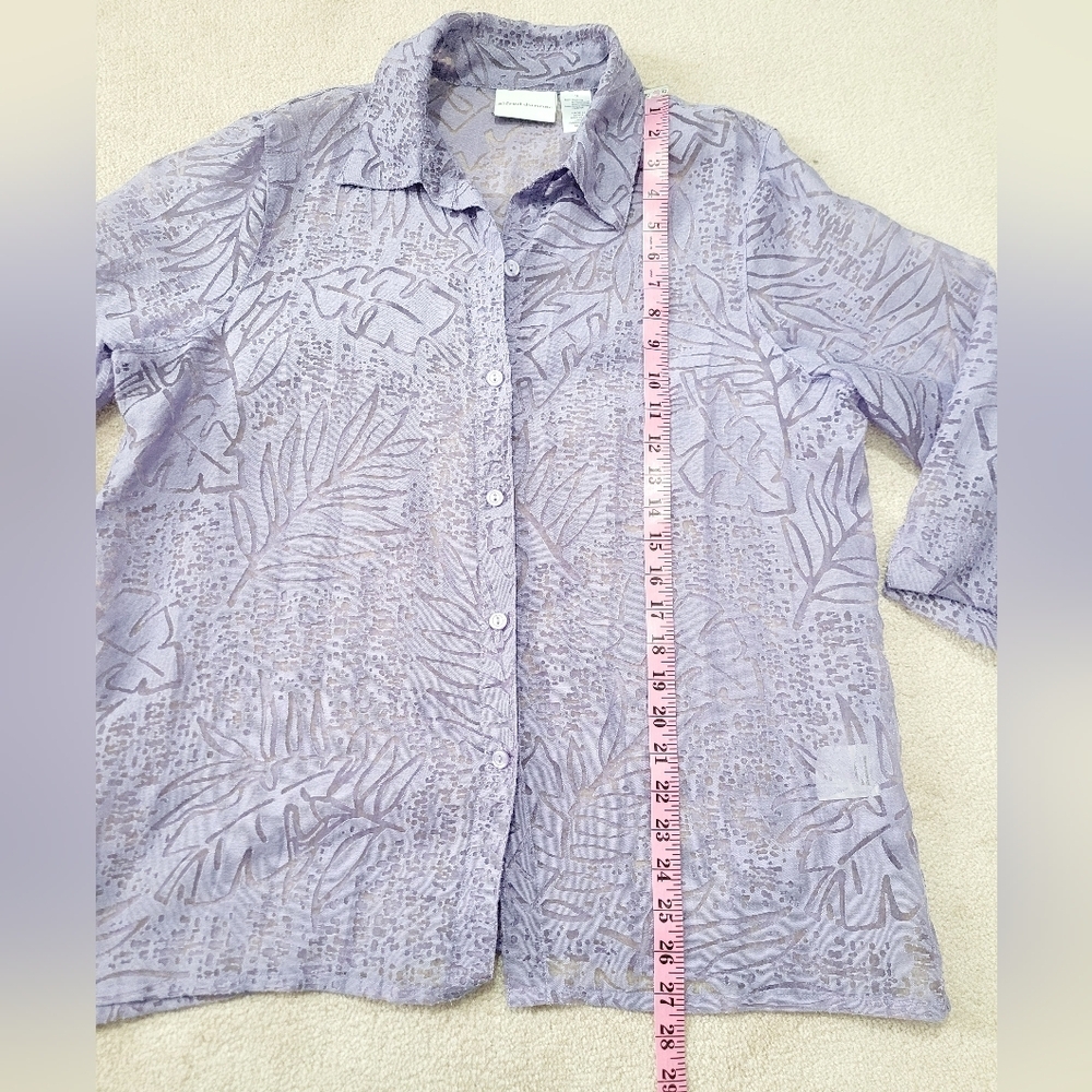 Alfred Dunner Purple Sheer Burnout Button Front Blouse Women’s Size 14 Floral - Picture 8 of 11